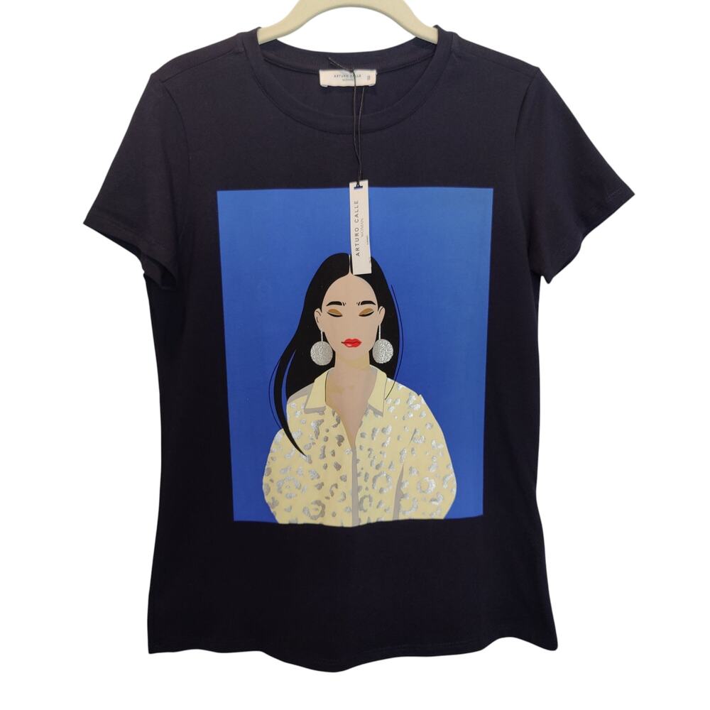 NWT Arturo  Calle Women's Sz XS Navy Graphic Tee Short Sleeve